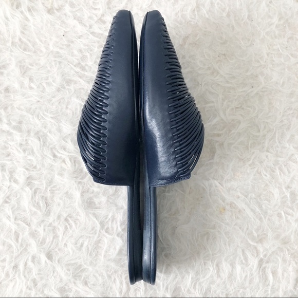 NEW Tory Burch Sienna Navy Blue Woven Pointed Toe Mules Flats Size 7.5 - Picture 3 of 9